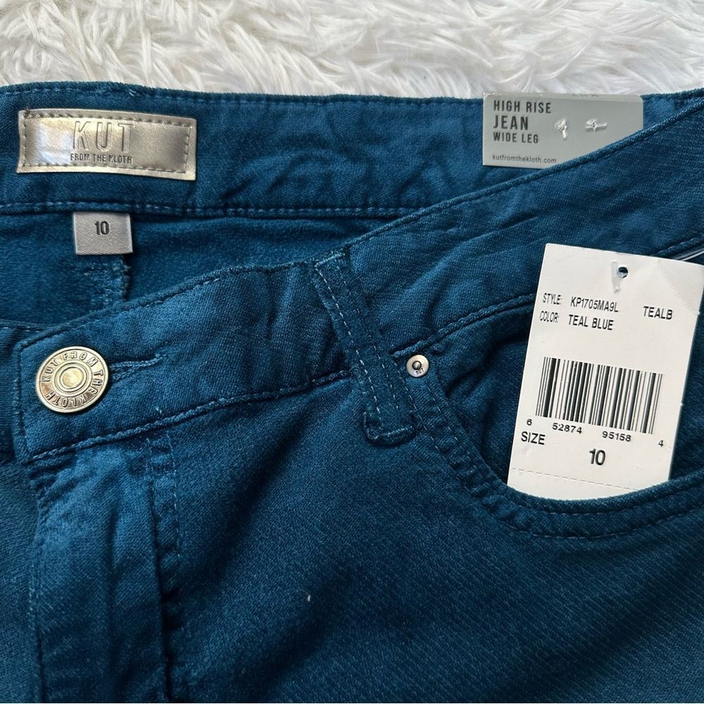 KUT from the Kloth High Rise Wide Leg Jeans 10 Teal Blue Soft Stretch Retro Boho - Picture 8 of 8